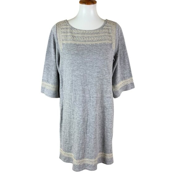 Edme And Esyllte Gray Embroidered Knit Shift Dress L Boho Minimalist Cottagecore - Picture 1 of 7